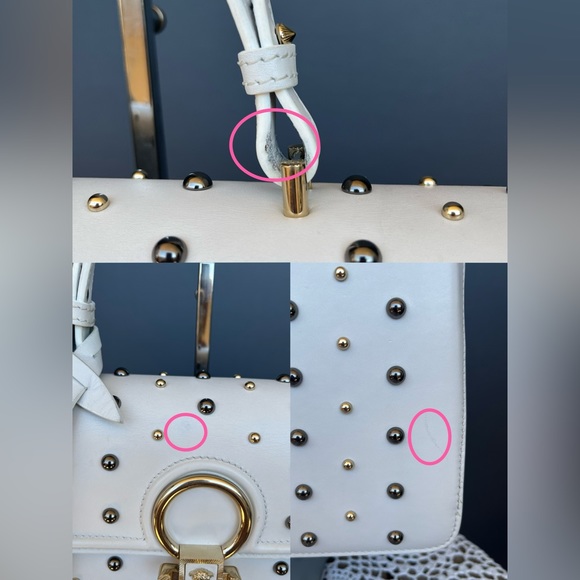 •••SOLD•••Retailed $3550 Versace Calfskin Studded DV Satchel White Bag - Picture 17 of 17